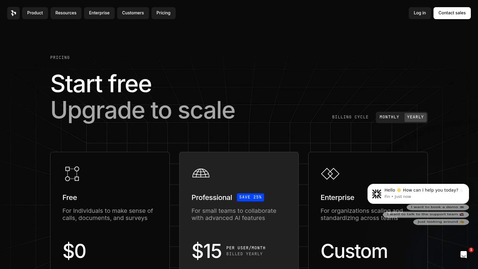 Dovetail pricing plans for their UX research repository tools