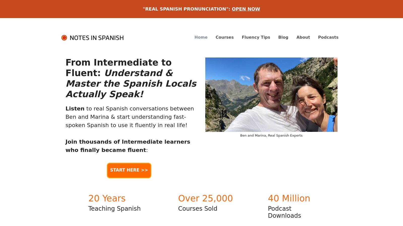 The hosts of Notes in Spanish podcast, a man and a woman, recording in their studio.