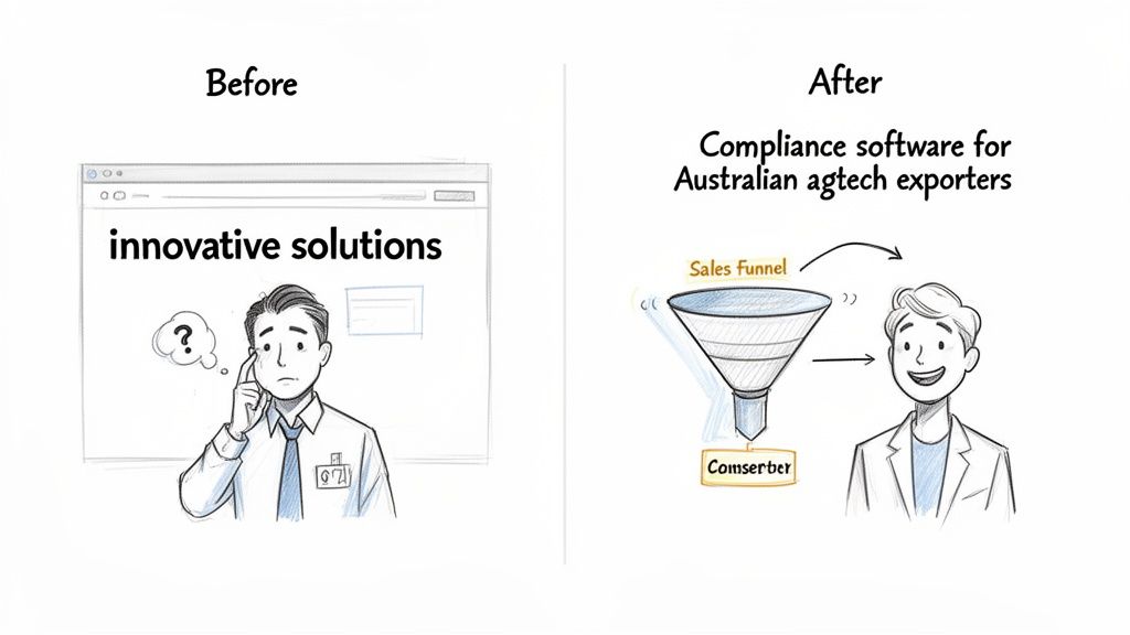 Before and after illustration showing a confused man finding clarity and happiness with Comserber compliance software.