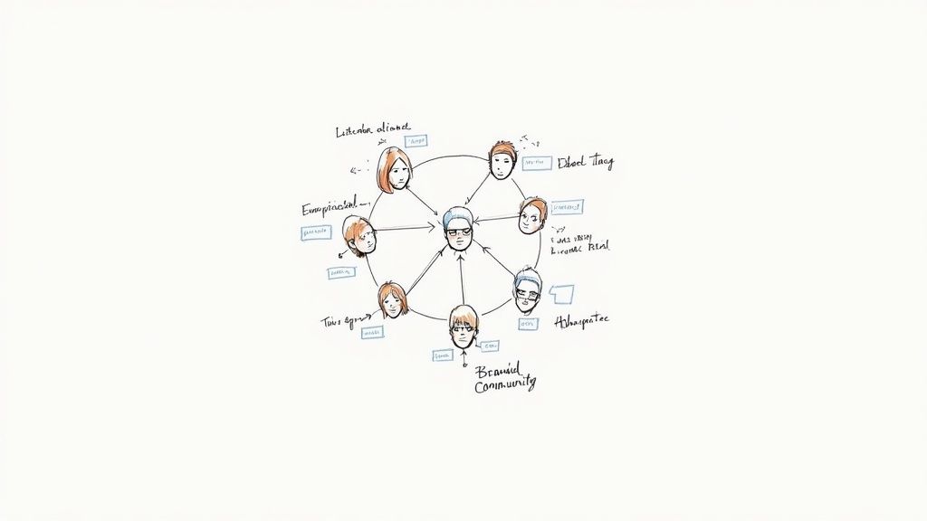 A mind map illustrating a 'Brainid Community' with a central figure linked to surrounding collaborators and ideas.