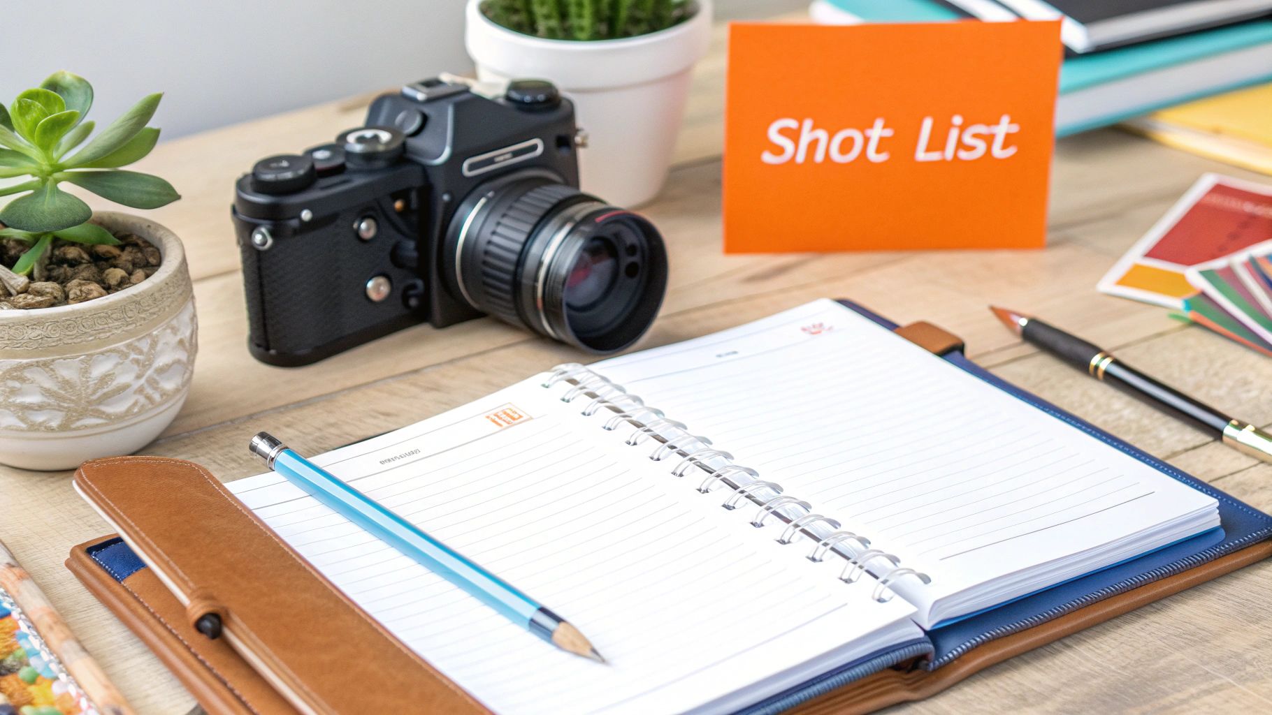 A detailed wedding photography shot list and timeline laid out on a clipboard.