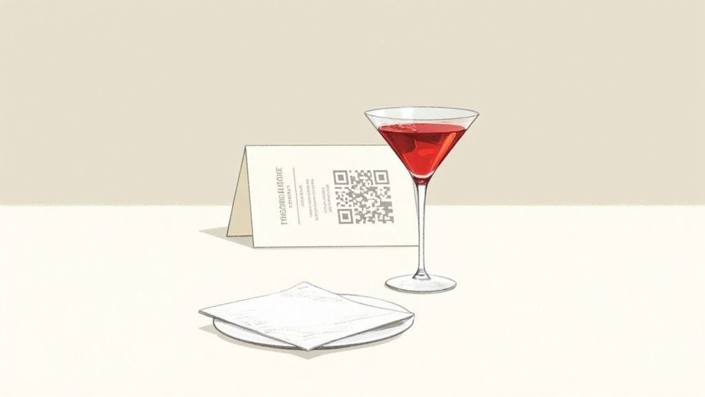 Guests scanning a QR code on a wedding centerpiece with their phones.