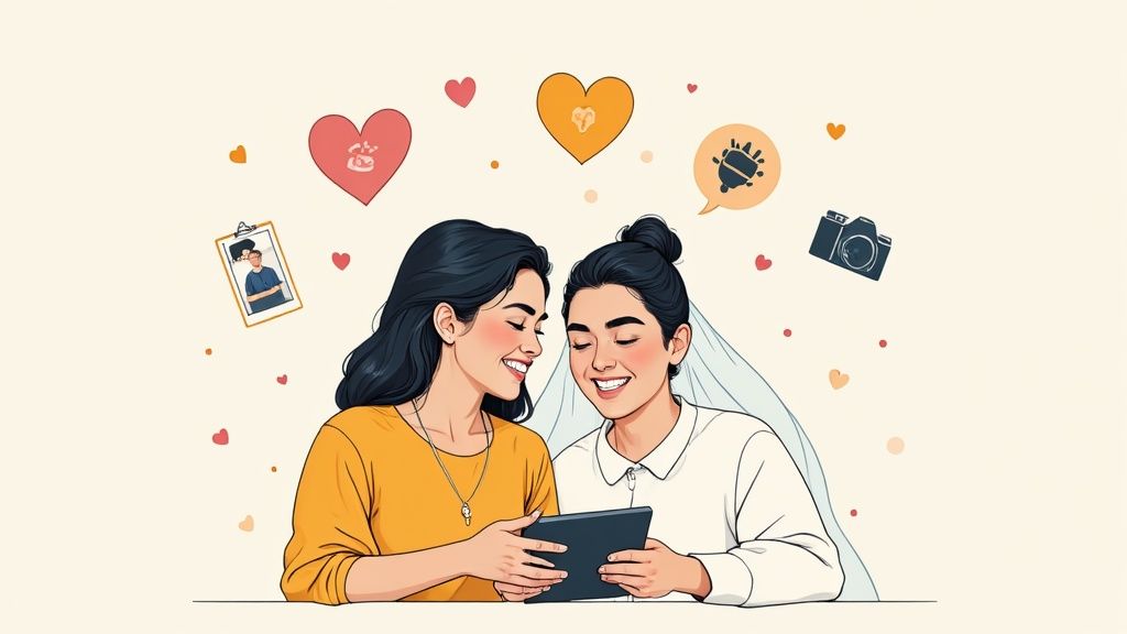 Guests enjoying a wedding and taking photos with their phones.