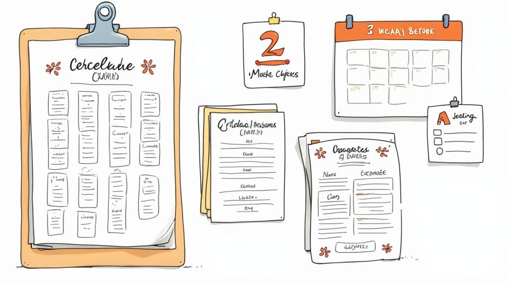 Planner finalizing day-of event materials like programs and seating charts