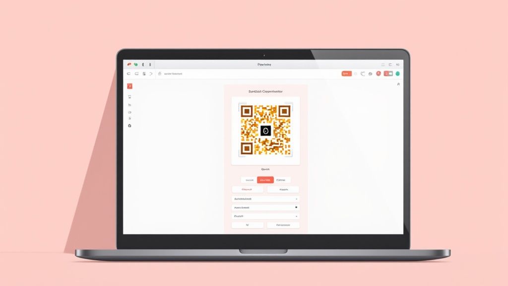 A customized QR code being generated on a laptop screen