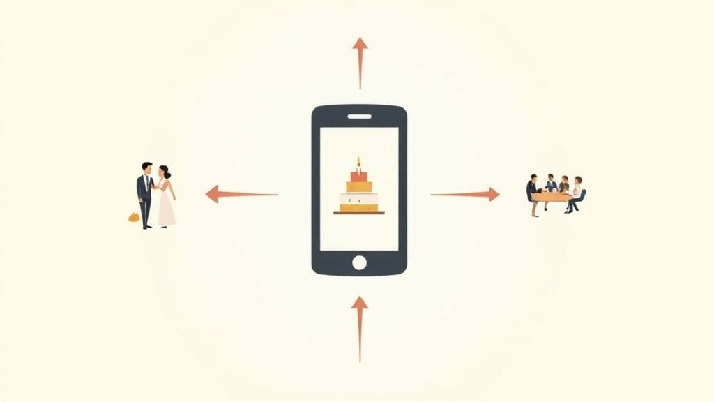 A lively birthday party with guests taking photos.