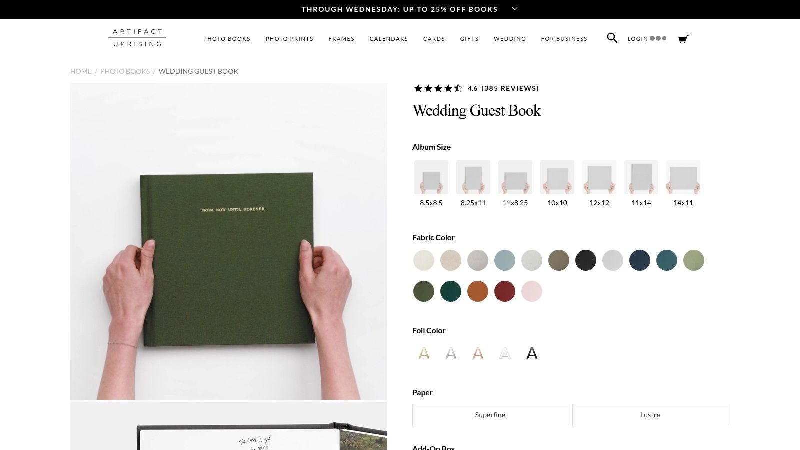 Artifact Uprising guest book with custom foil stamping