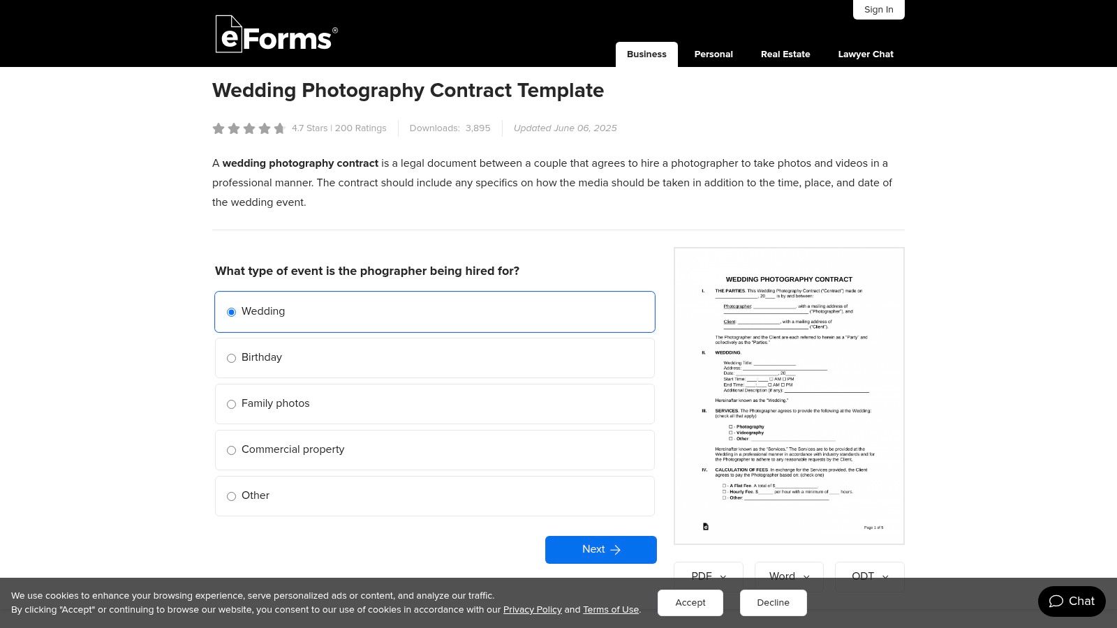 eForms wedding photography contract samples template