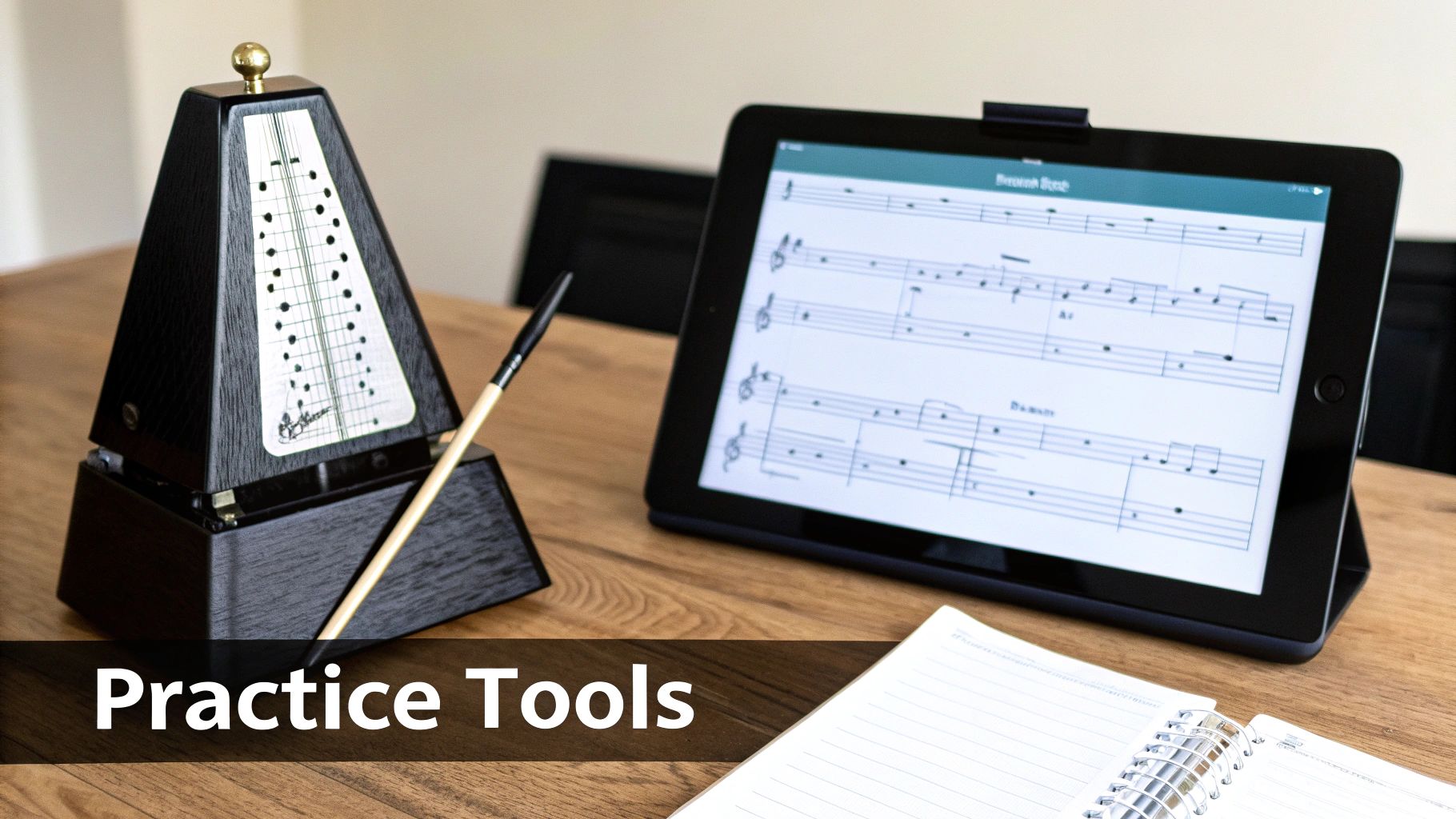A person's hands writing musical notation on staff paper with a pencil, illustrating the process of melodic dictation.