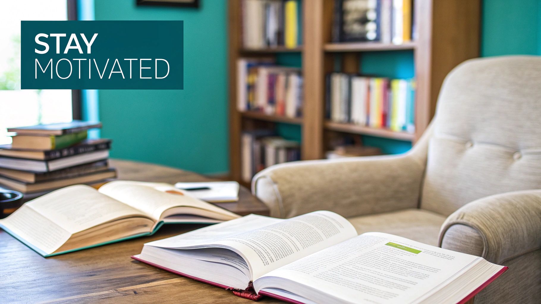 A person confidently studying for an exam on a tablet in a modern, bright setting.