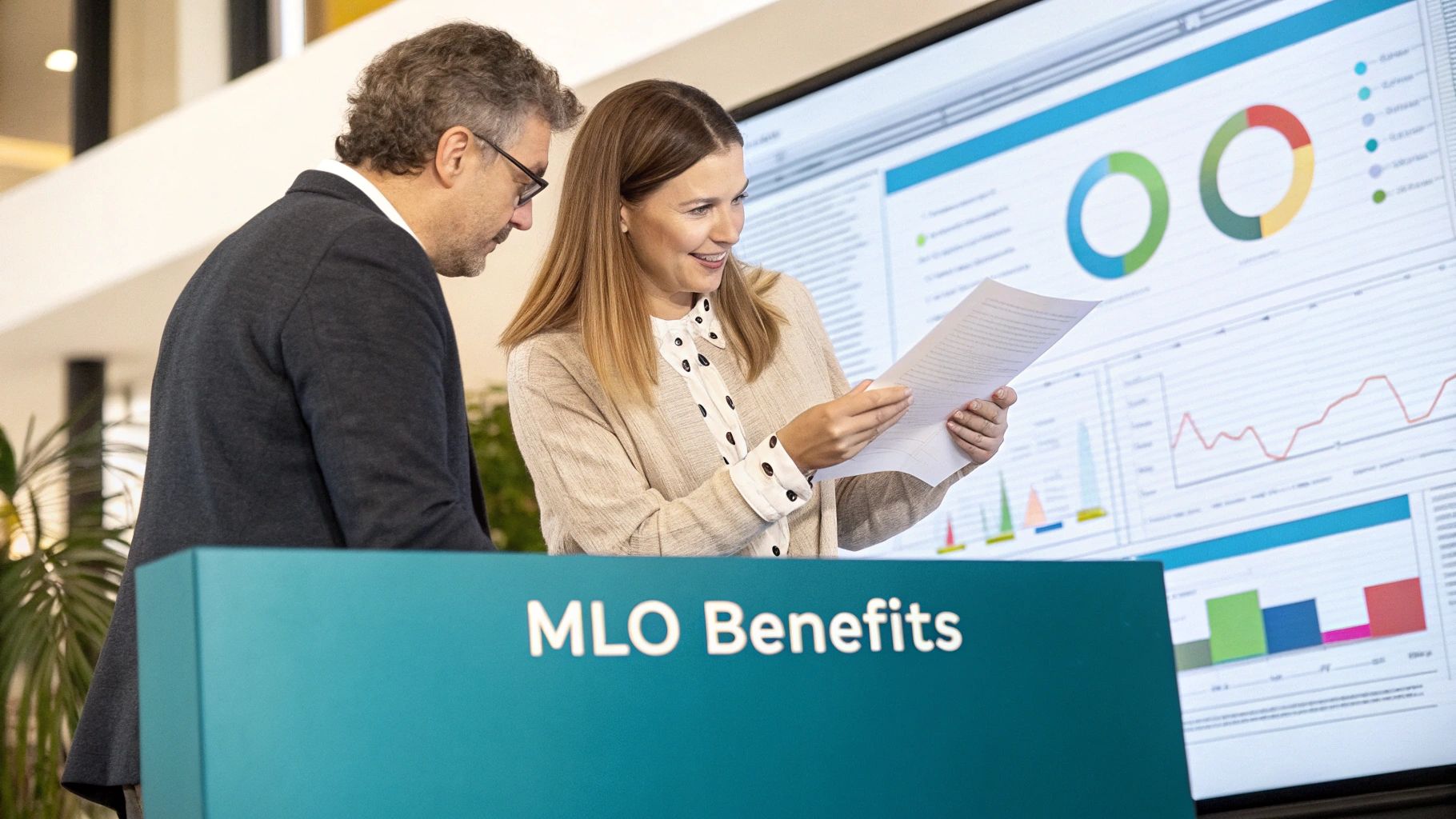 A smiling professional working from a bright, modern home office, on a video call with a client.