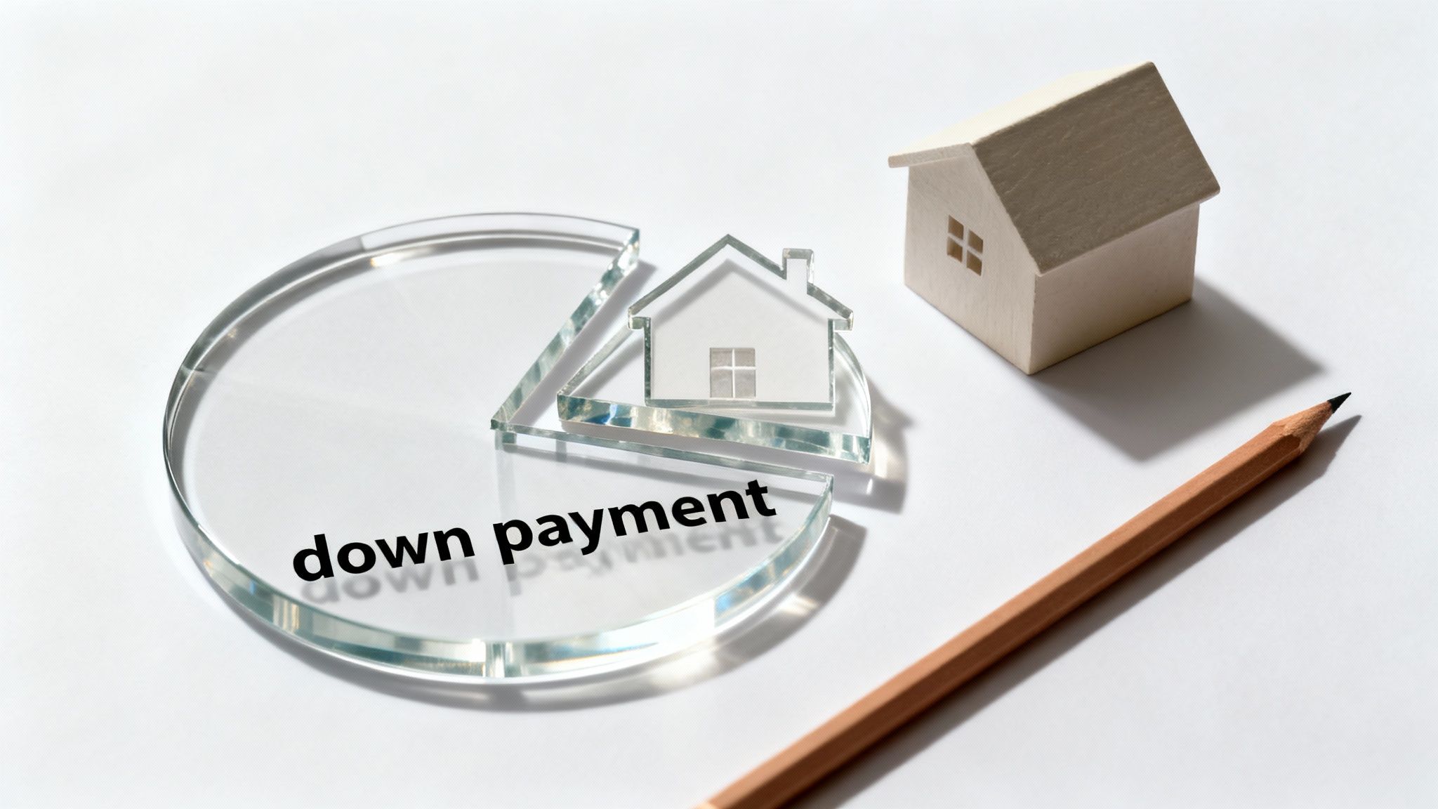 A modern home with a transparent overlay showing a pie chart, illustrating the loan to value ratio.