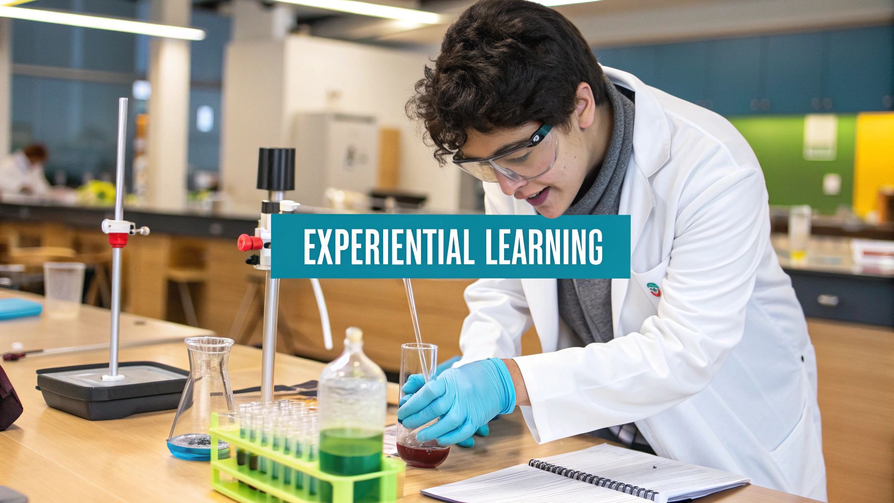 A focused individual working on a laptop with a modern, bright interface, illustrating online learning.