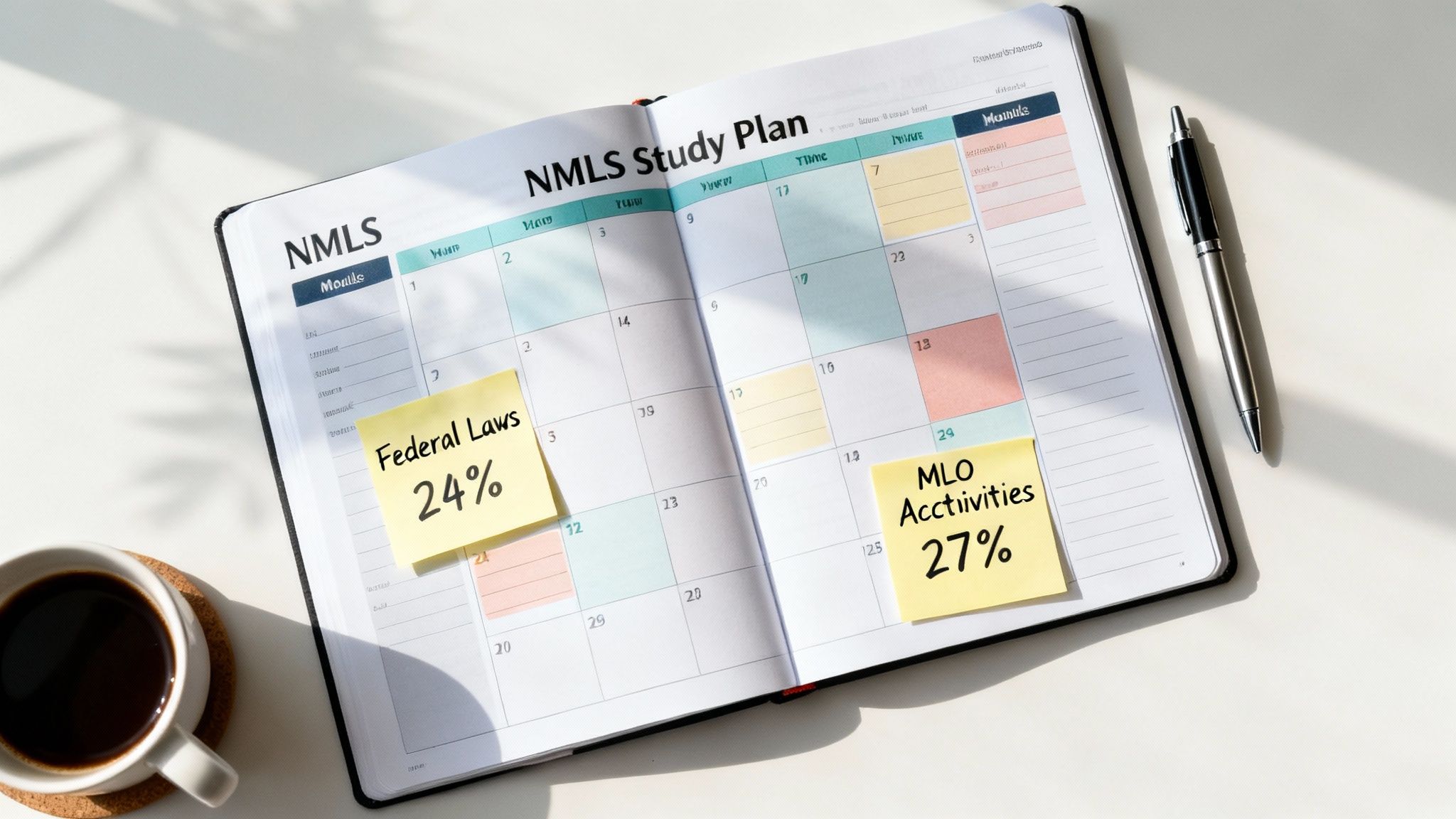 A person sitting at a bright, modern desk with a calendar and laptop, creating a personalized study schedule.