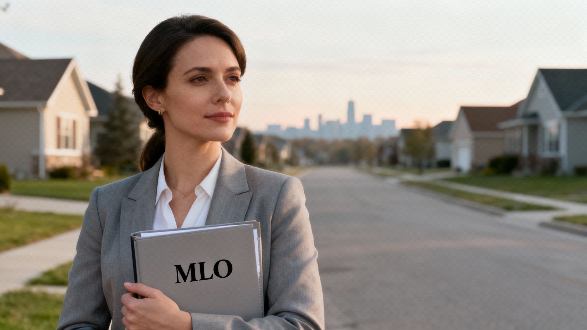 A modern, bright image of a young professional working on a laptop in a home office setting, representing the flexibility of an MLO career in Warren, MI.