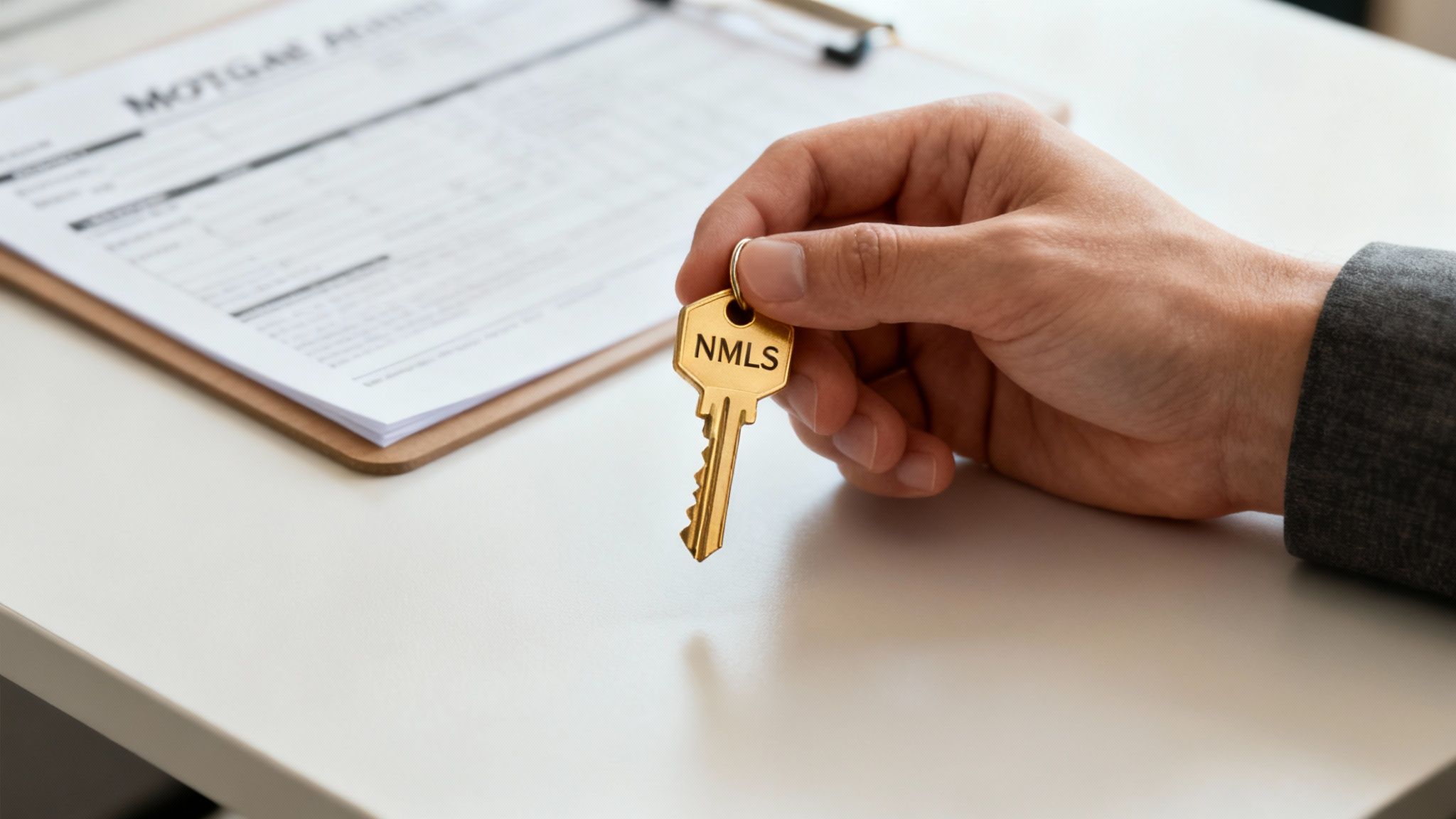 A confident mortgage loan originator working on a laptop, representing the start of a new career.