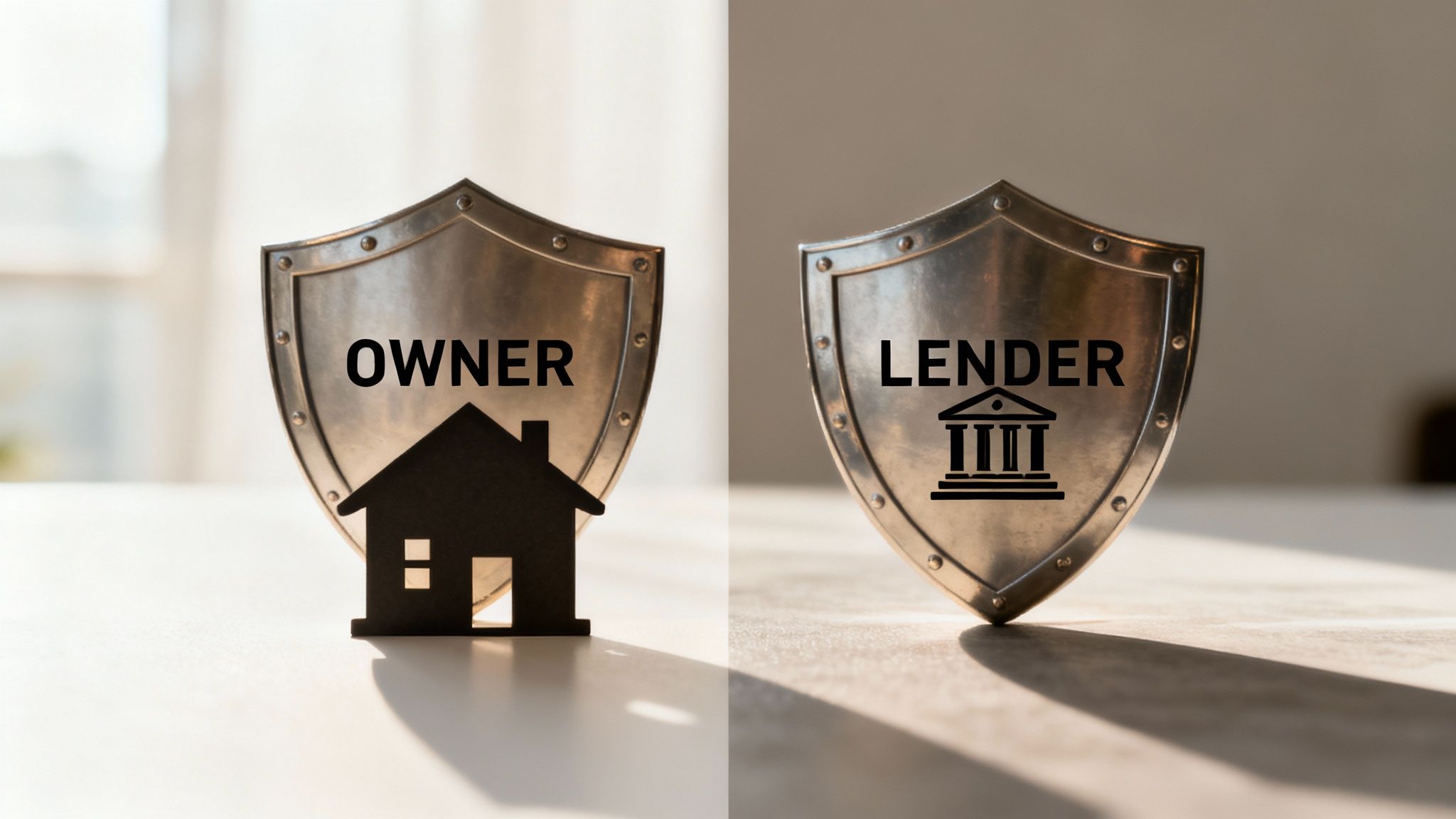 A bright, modern image showing a magnifying glass over a document with a house icon, symbolizing the inspection of a property title.