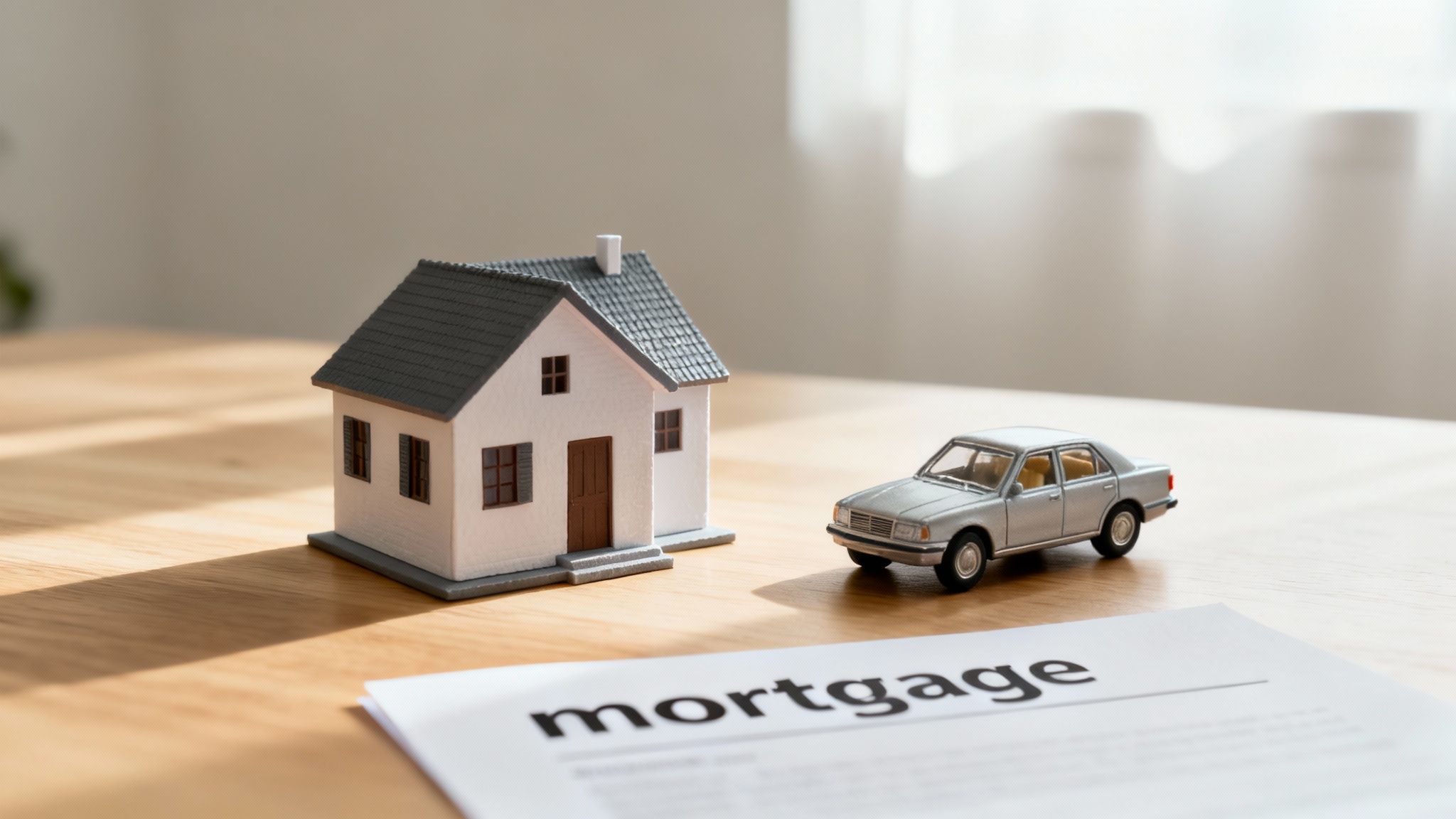 A smiling couple reviewing mortgage documents with a loan officer in a bright, modern office.