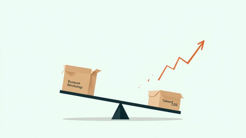 A laptop screen showing lines of code for web development with Tailwind CSS