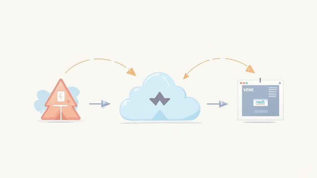 Diagram illustrating a cloud-based application architecture with data flow between components.