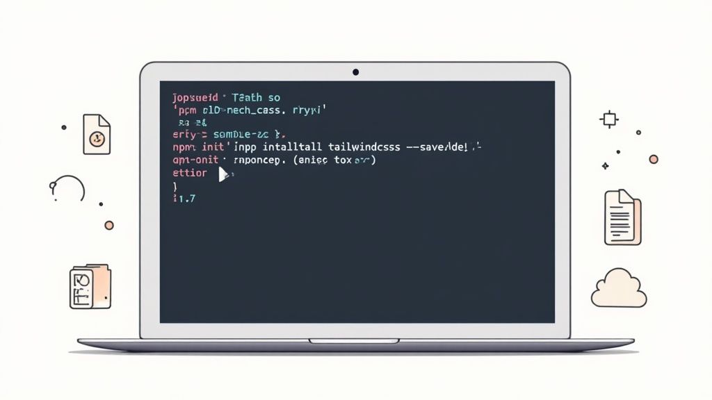 A minimalist command-line interface on a dark background showing the Tailwind CSS installation process