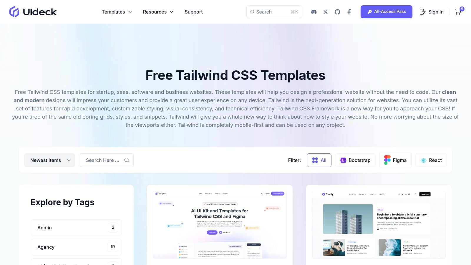 UIdeck – Free Tailwind Templates