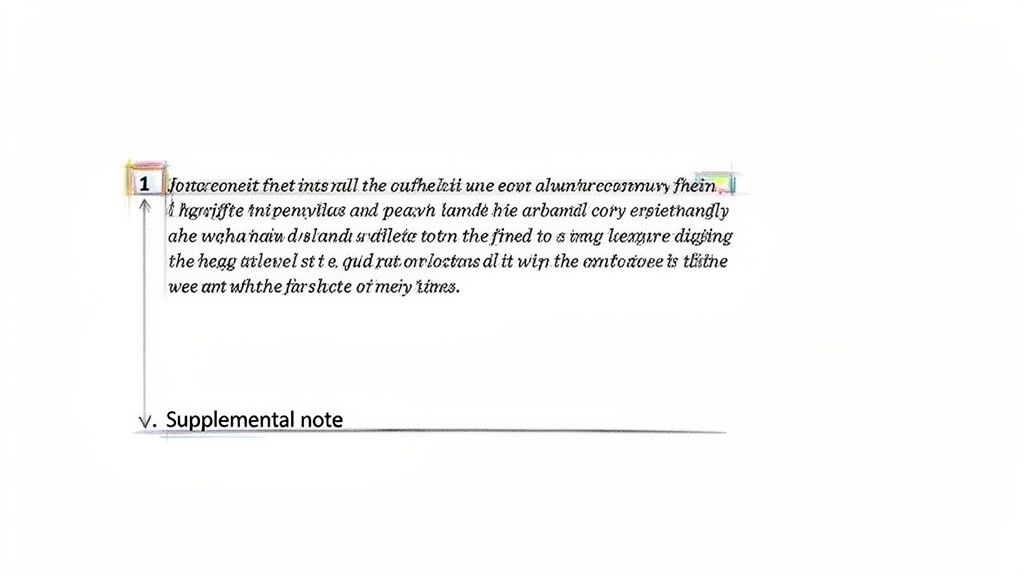 An illustration demonstrating a numbered footnote pointing to text, followed by a supplemental note.