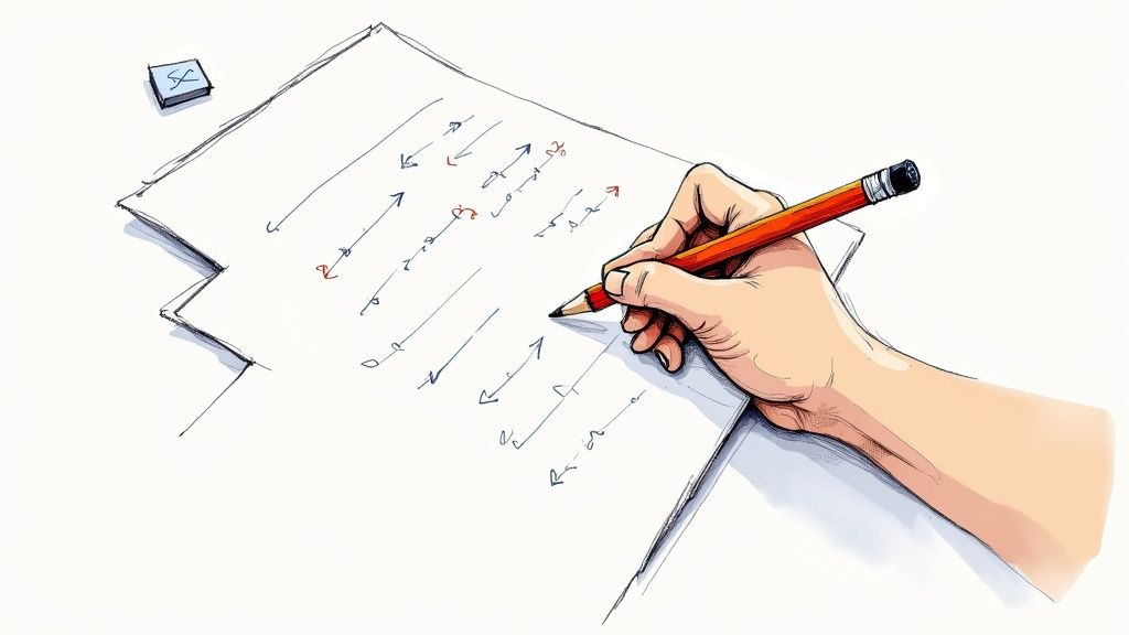 A person editing text on a computer screen, symbolizing the process of humanizing AI content.