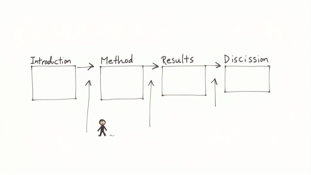 A person organizing sticky notes on a glass wall, representing the structure of a research paper.
