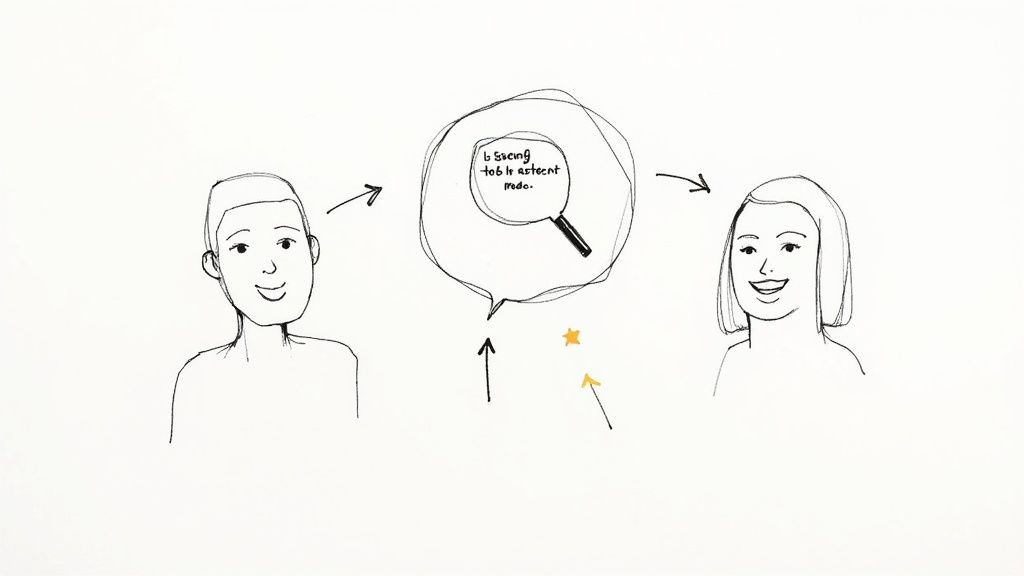 A diverse group of people collaborating around a table, mapping out ideas on sticky notes.