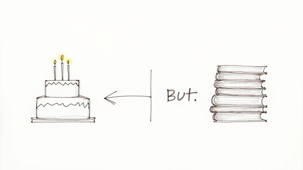 Infographic detailing the use of 'but' in a compound sentence to show contrast