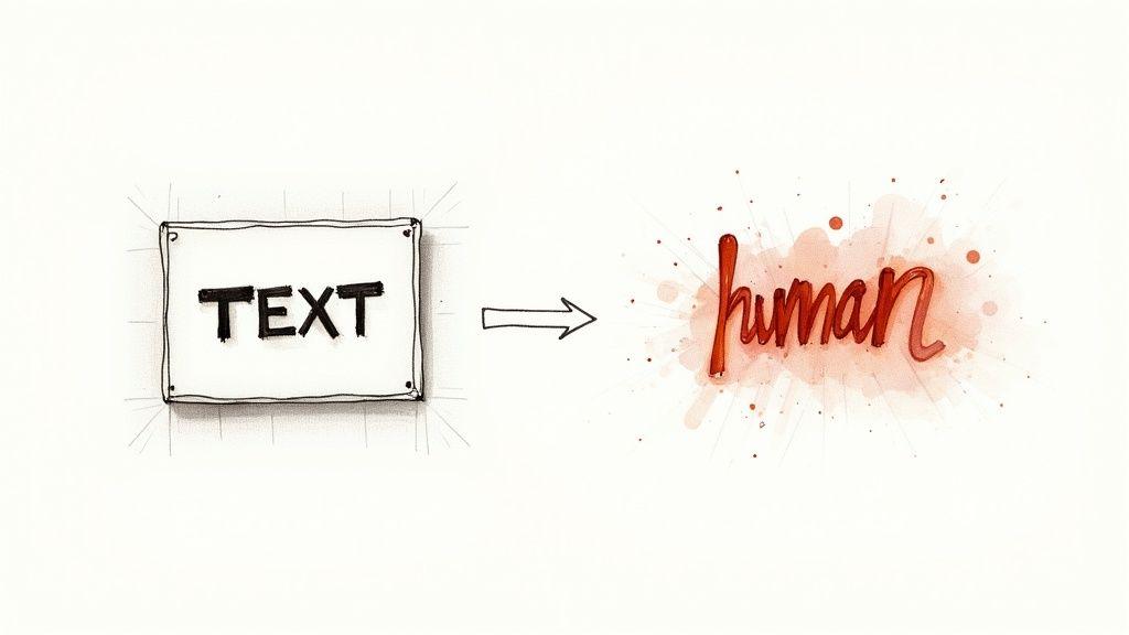 A person editing text on a laptop, symbolizing the human touch on AI content.