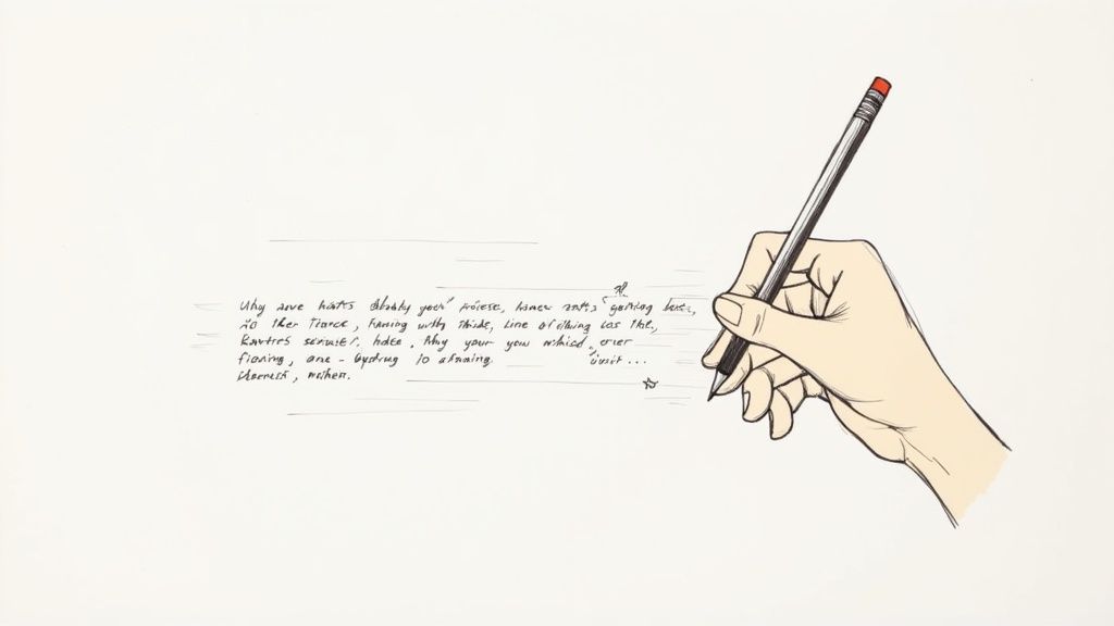 A close-up shot of a writer's hands on a keyboard, editing a document on a brightly lit screen, symbolizing the editing process.