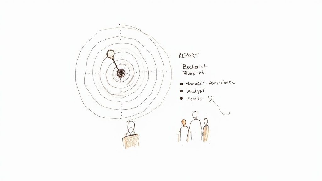 A person sitting at a desk with a laptop, looking at charts and graphs, planning a business report.