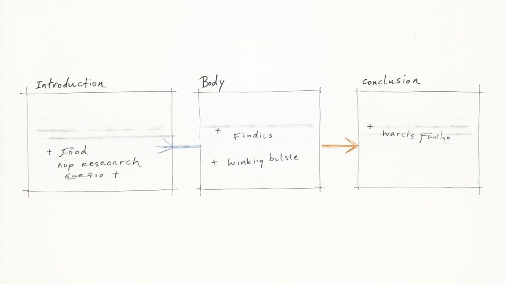 A writer's desk with a laptop open, surrounded by organized notes and books, indicating the drafting process.