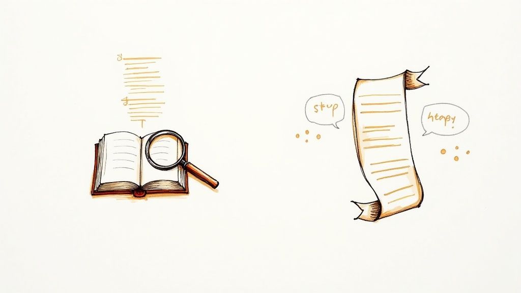 A writer's desk with a laptop and notebook, showing a contrast between structured writing and creative writing.