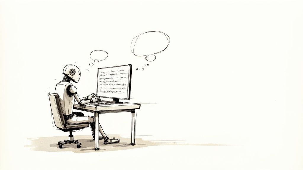 A person editing text on a computer screen, symbolizing the process of humanizing AI content.