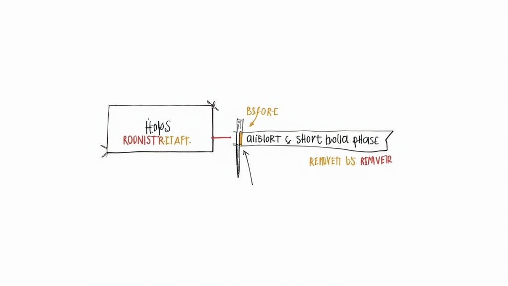 A diagram showing 'Hopes ROONISTRITAFT' connected to 'aliblORT & short bolia phase', with 'BEFORE' and 'REMOVED BY RIMVEIR' labels.
