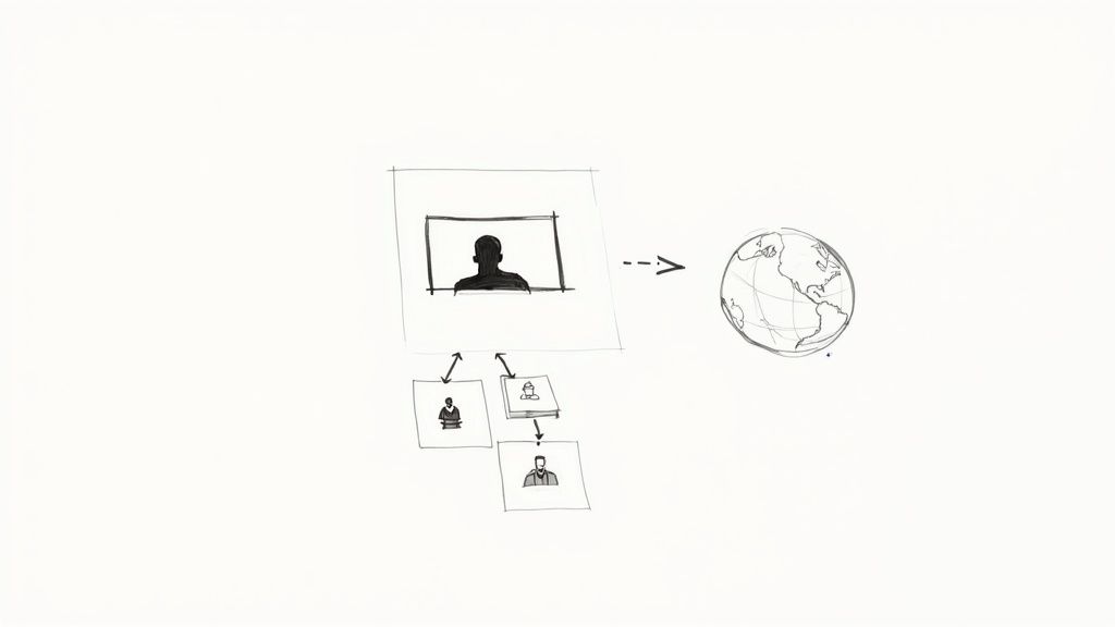 Hand-drawn diagram illustrating a person's connection to information, other people, and the world.