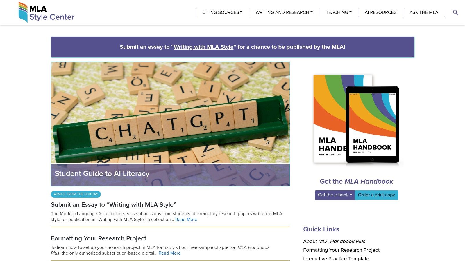 MLA Handbook (Modern Language Association)