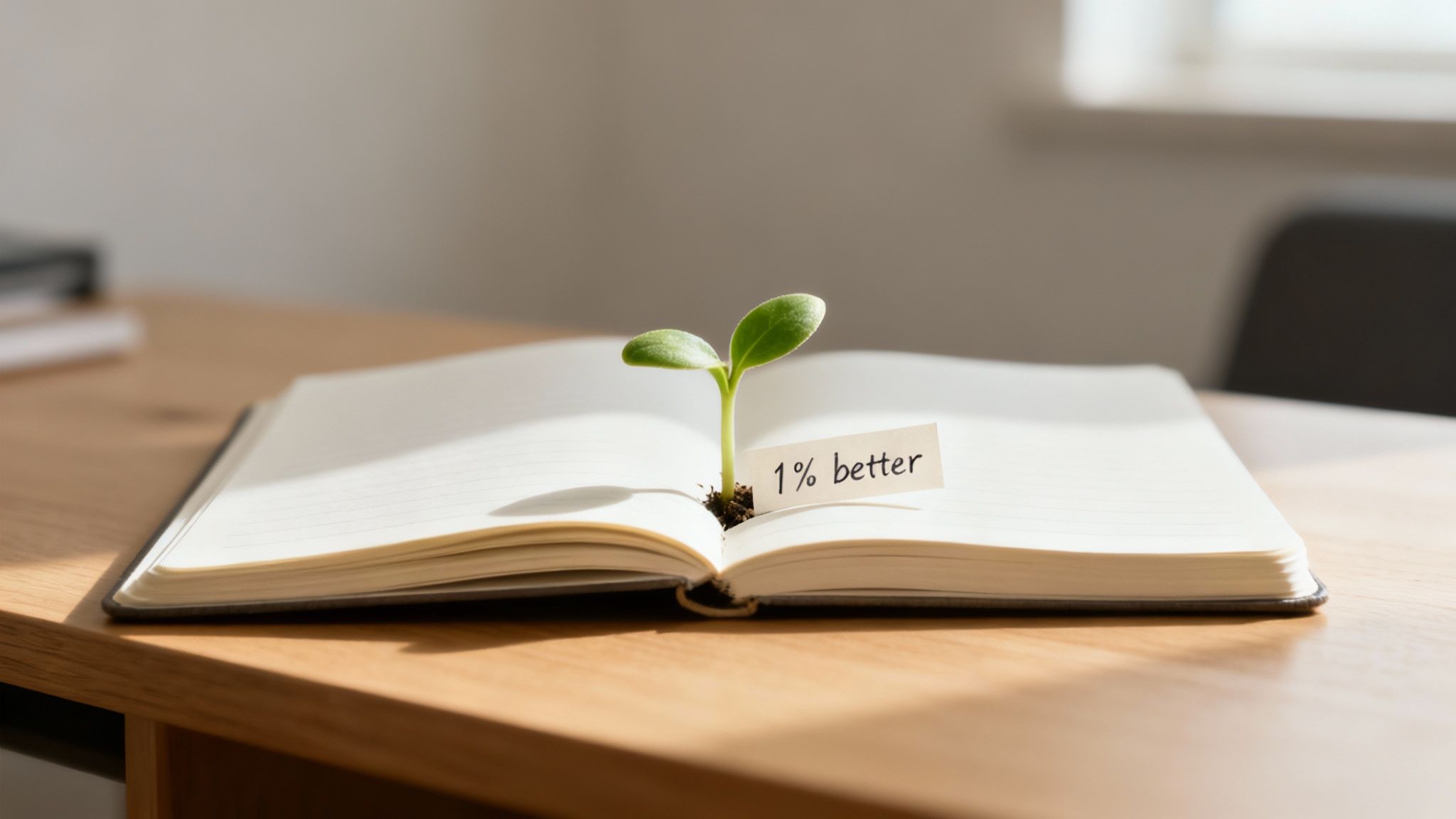 A person reading the Atomic Habits book while sitting in a comfortable armchair, symbolizing self-improvement and focus.
