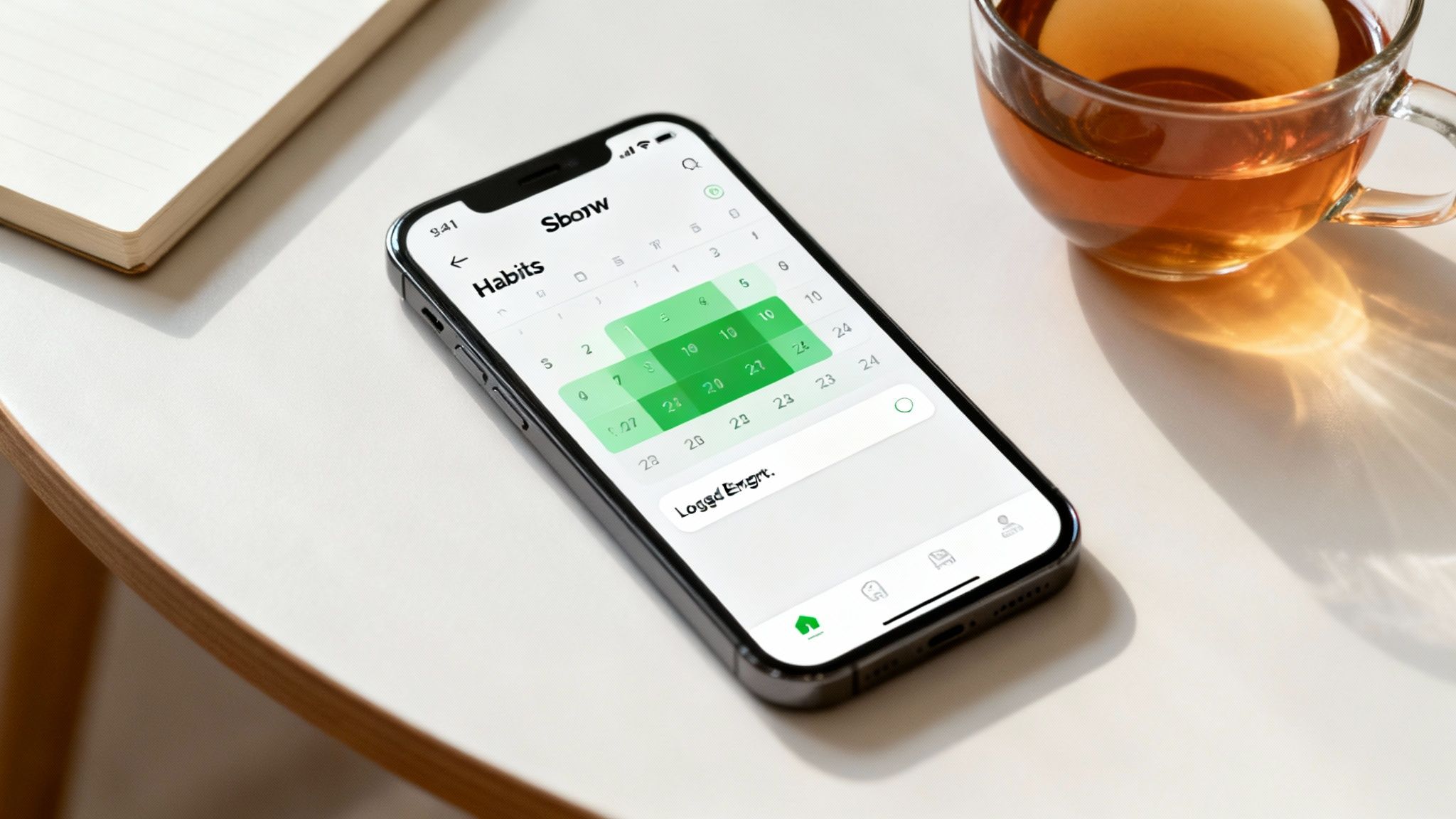 A smartphone displaying a habit tracking app, representing the integration of technology with the principles of the Atomic Habits book.