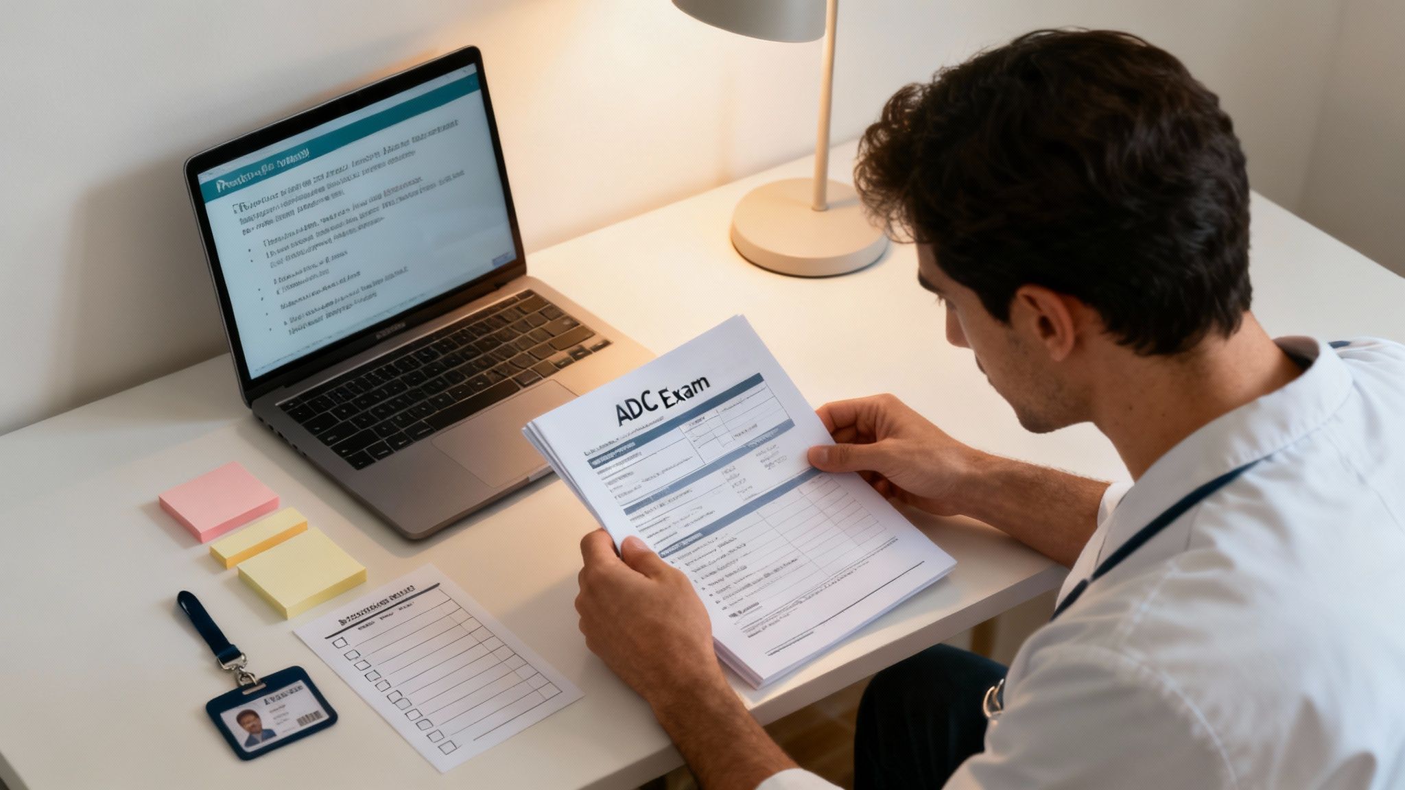 A person focused on filling out an application form at a desk.
