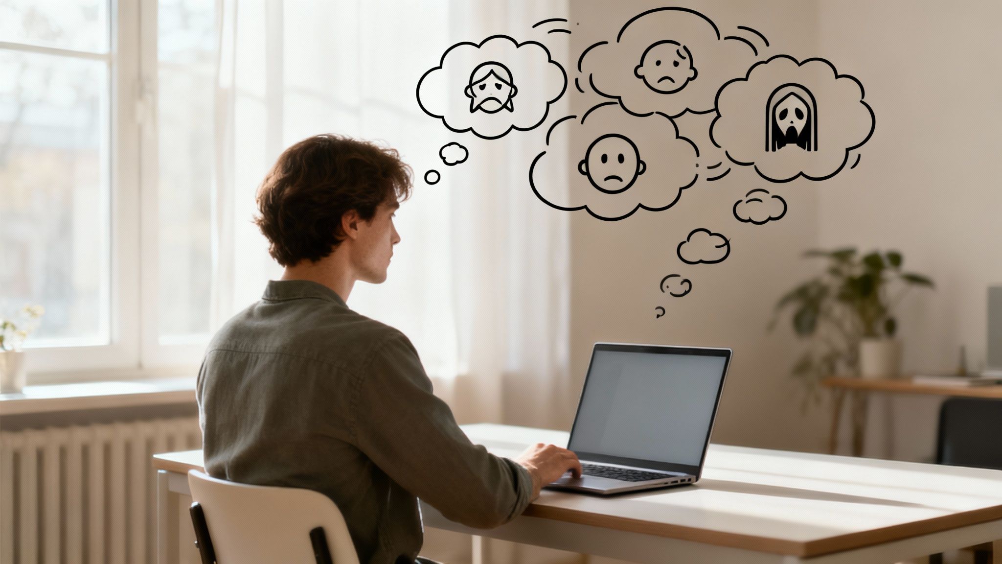 A person looking thoughtfully out a window, contemplating their tasks.