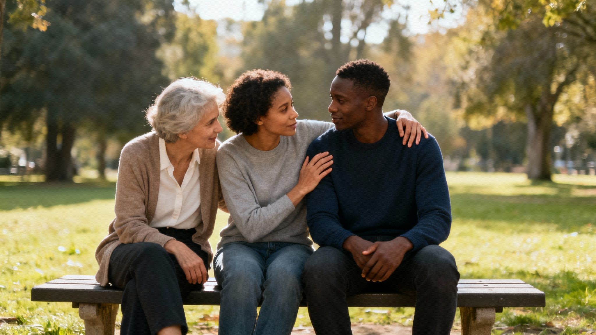 A group of diverse friends supporting each other, symbolizing a strong recovery network.