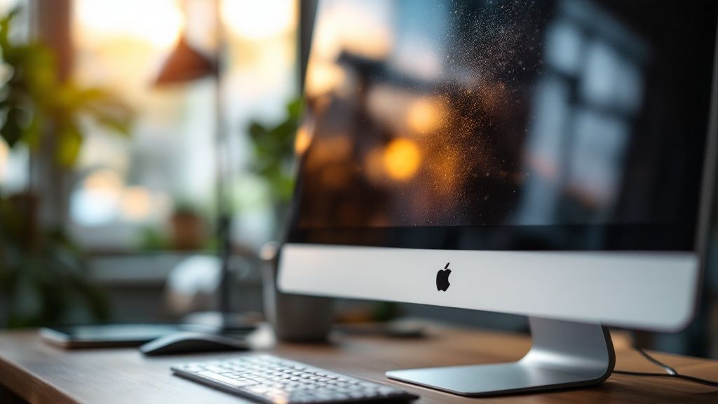 A person's eyes reflecting a bright computer screen, indicating glare.