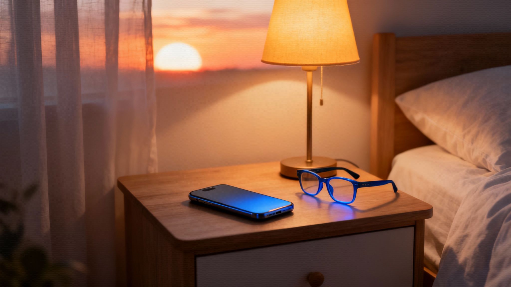 A person wearing blue light glasses while working on a laptop in a dimly lit room.