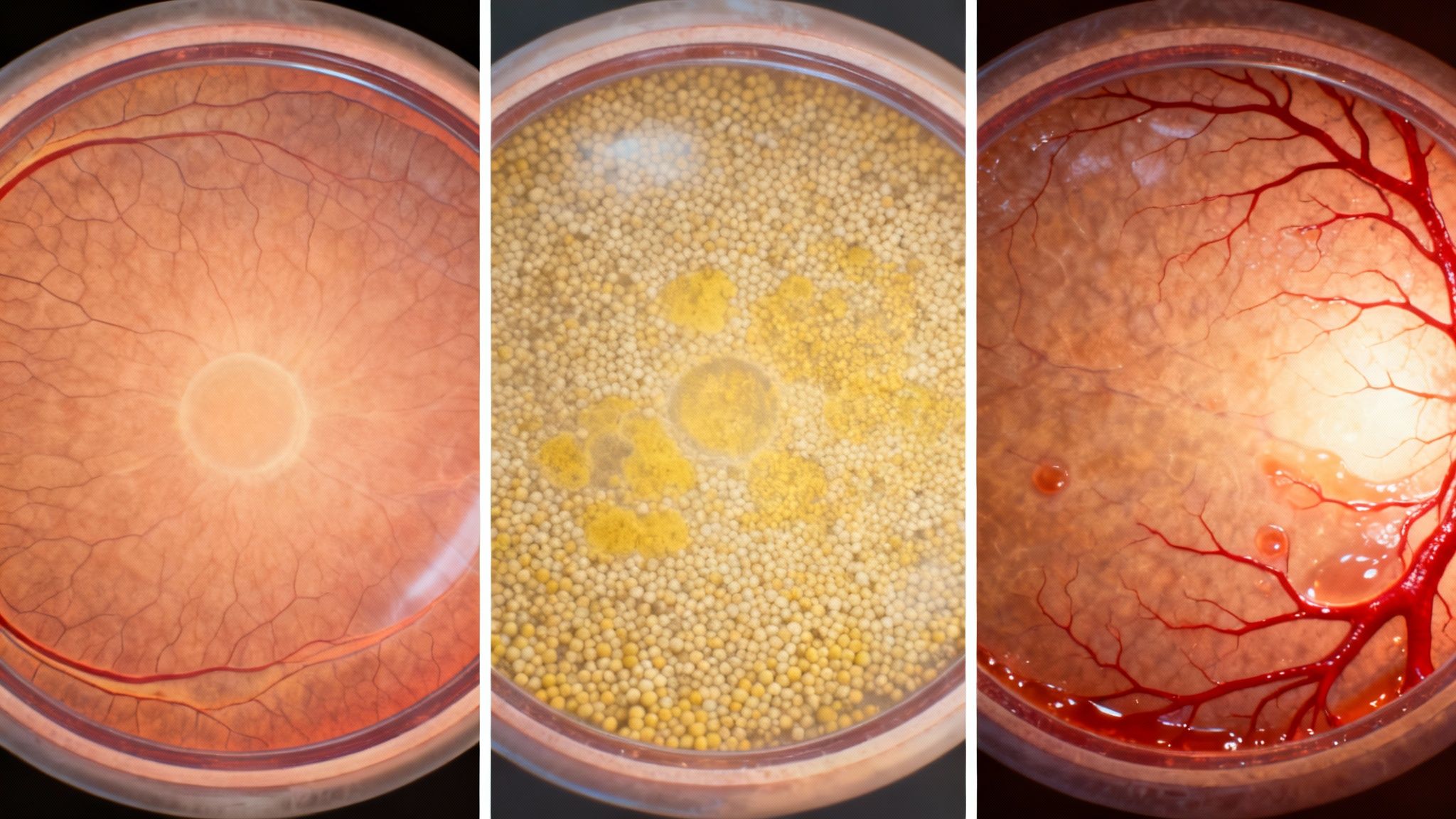 A comparison showing the visual effects of dry versus wet macular degeneration