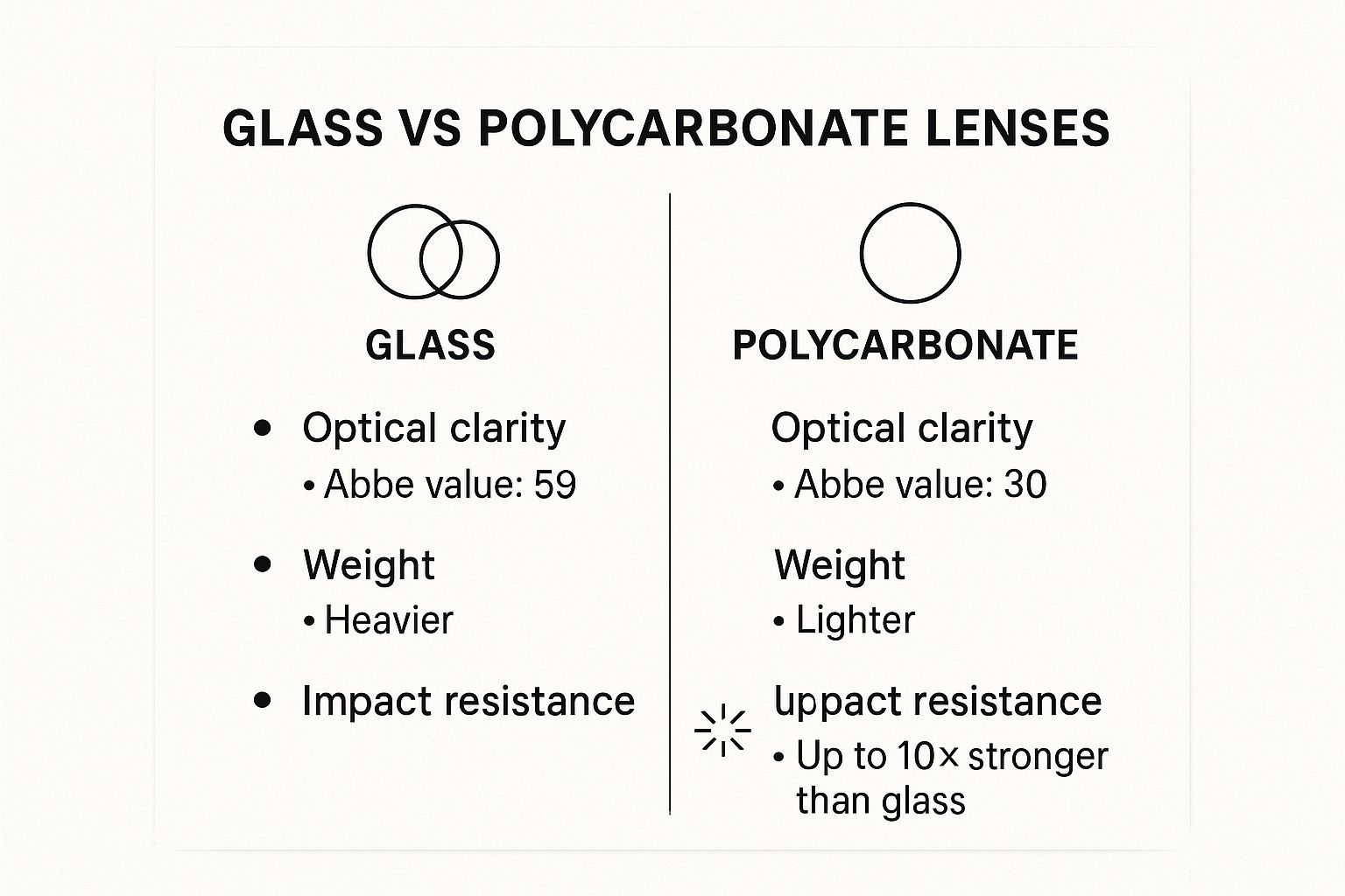 Infographic about glass vs polycarbonate lenses