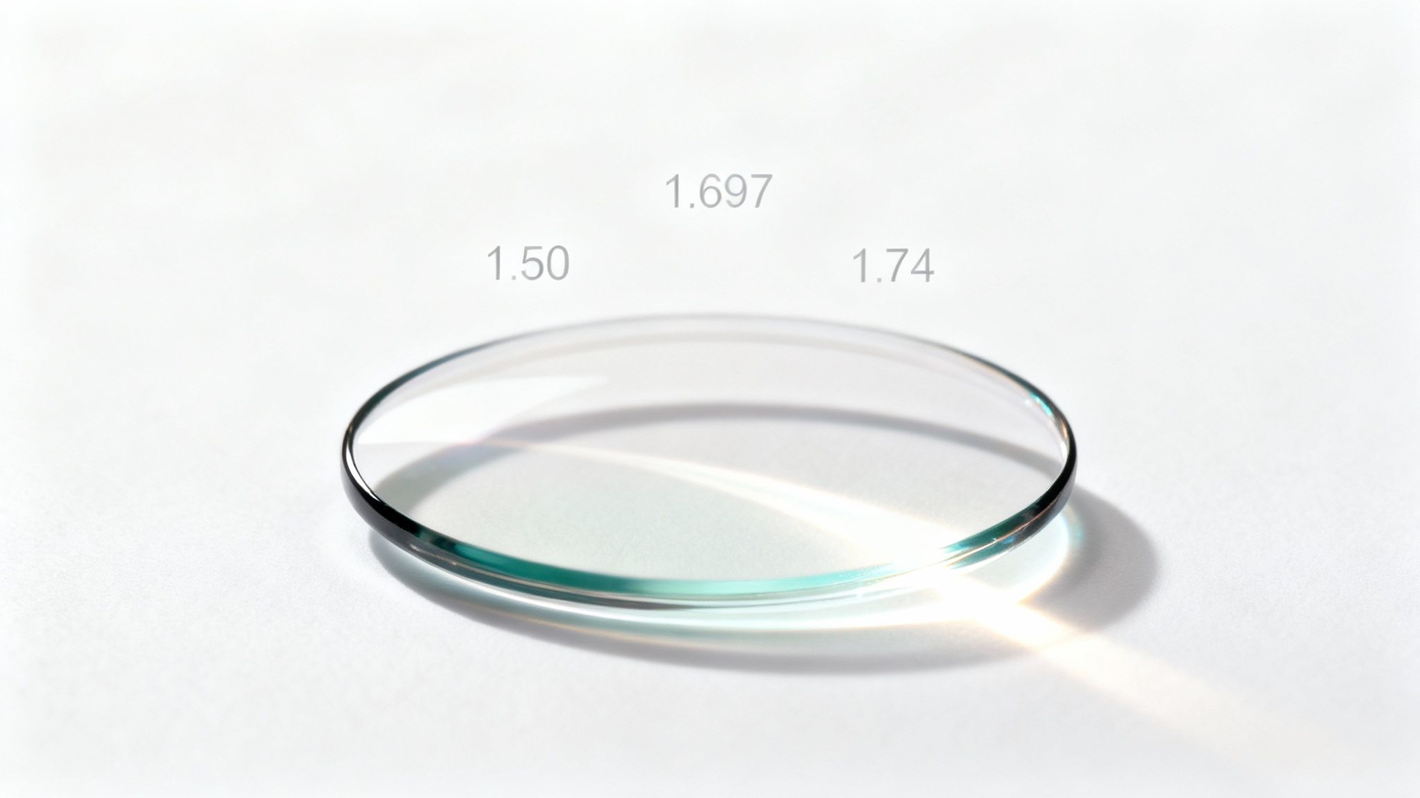 A close-up view of a pair of stylish eyeglasses resting on a book, showing the thinness of the lenses.